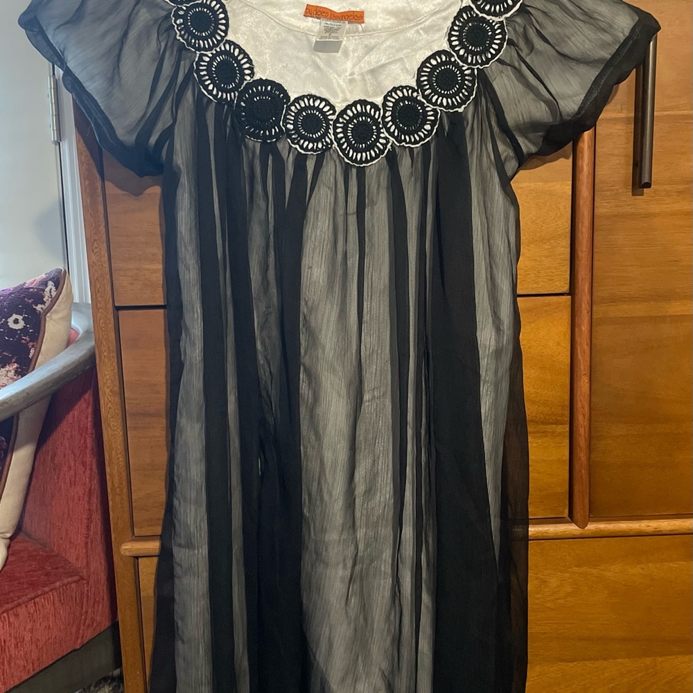 By Deep Los Angeles Black Sheer Dress with Embroidered Neckline Small